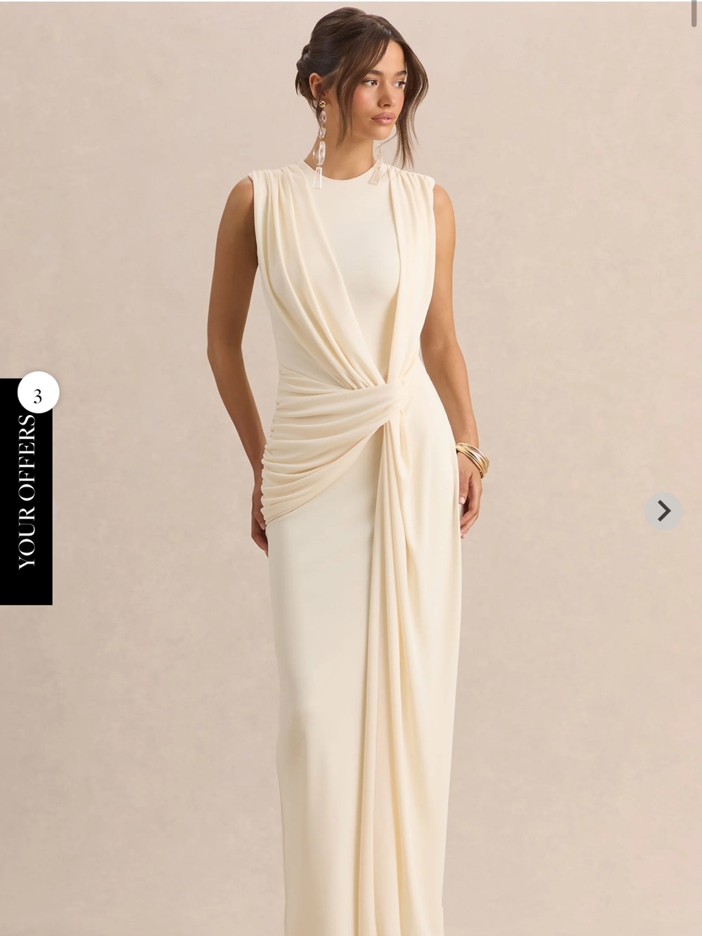 Club L London Cream Draped Knot-Front Maxi Dress